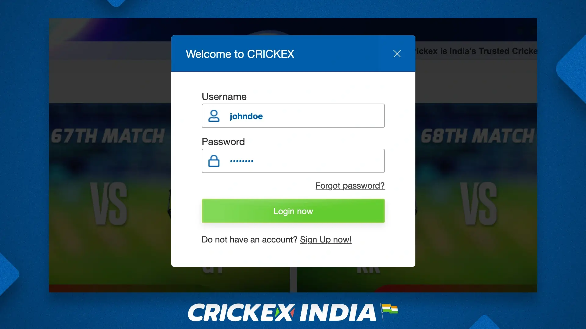 Authorize client on the official Crickex website