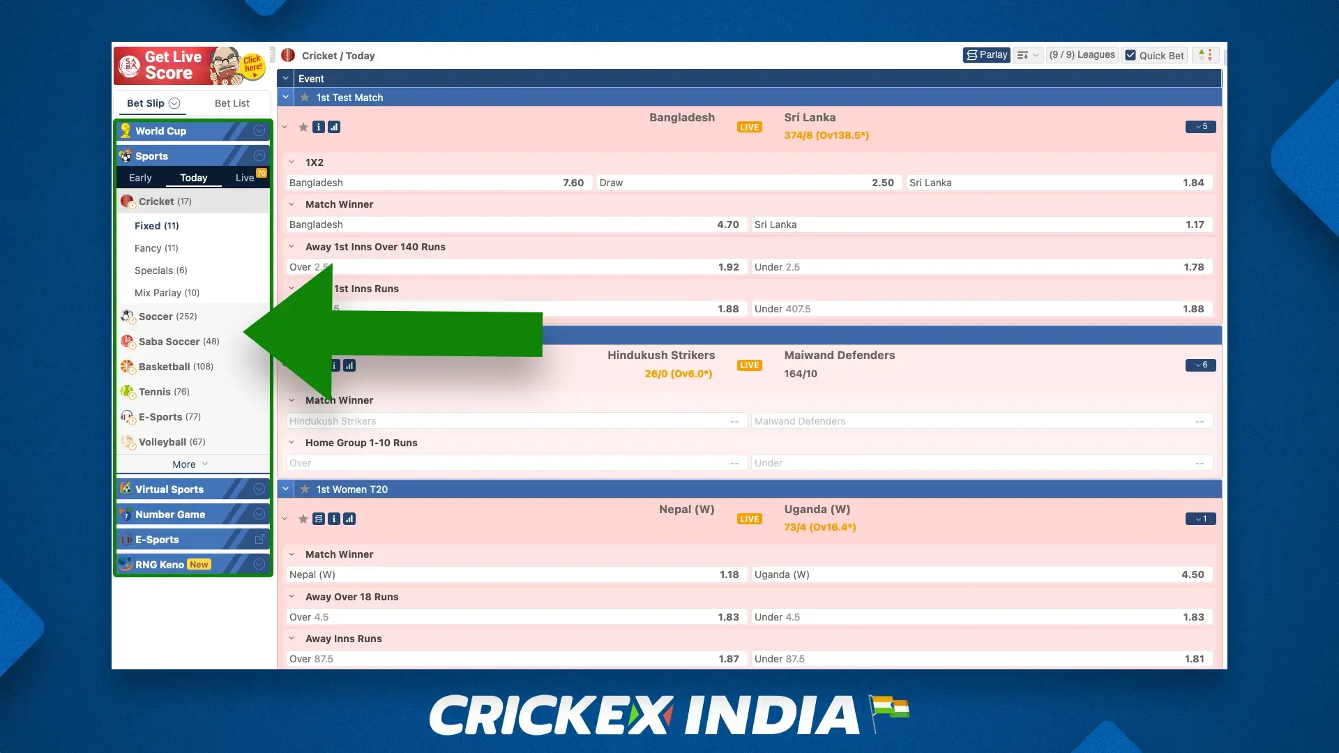 Crickex sportsbook with betting line & odds