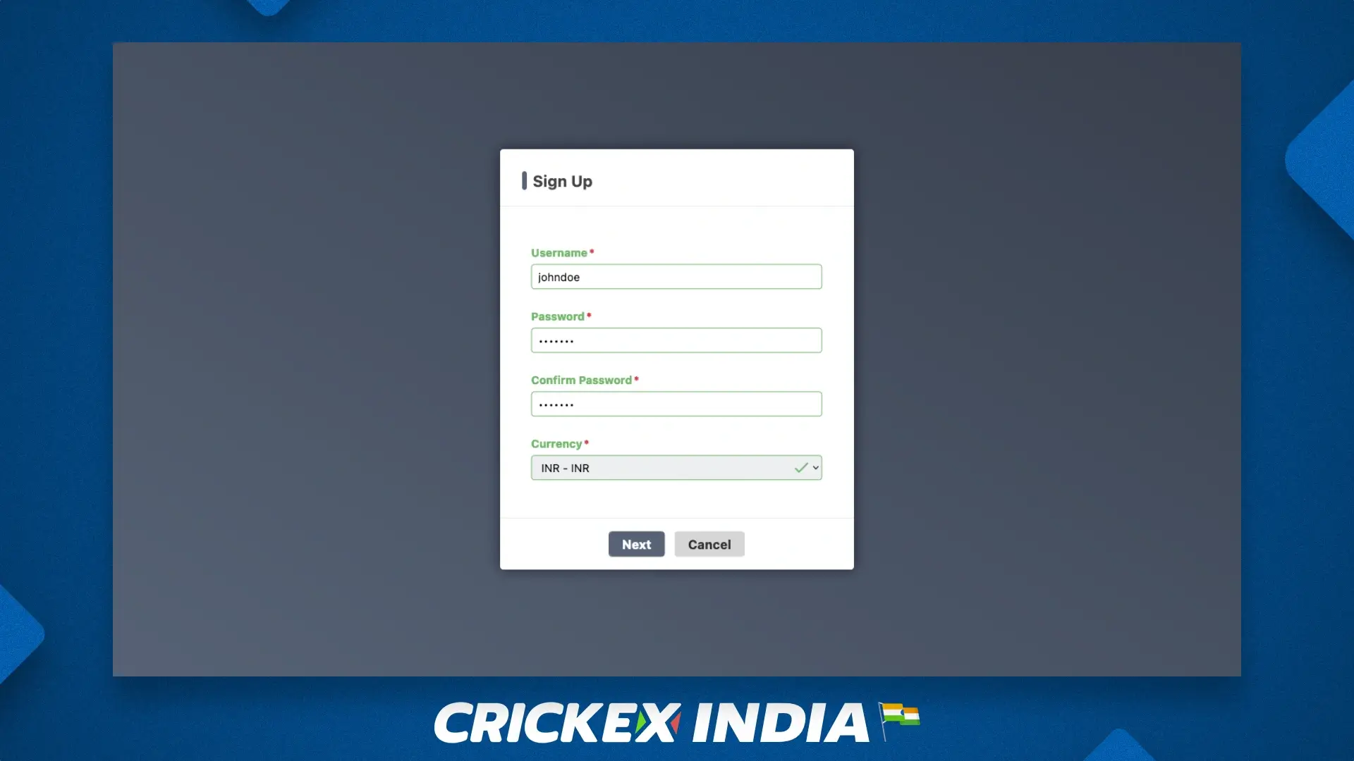 Registration in the Crickex affiliate program for users from India and Bangladesh