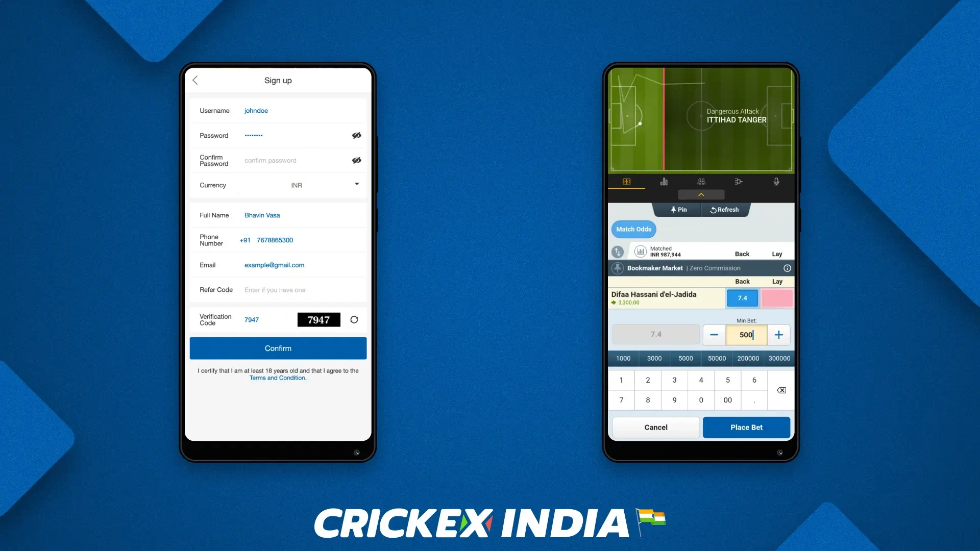 How to make the first bet in the Crickex app
