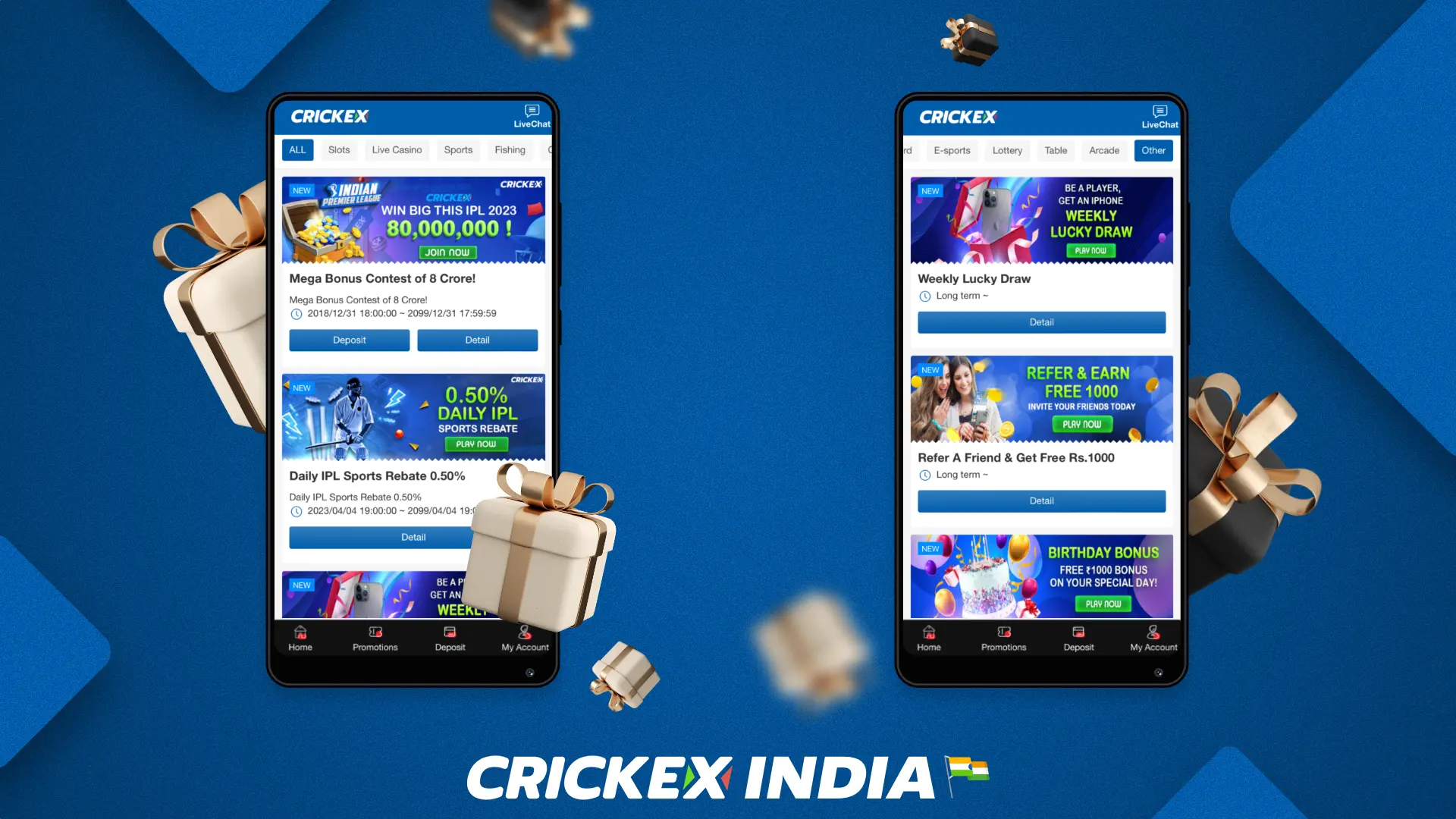 Various bonuses and promotions are available to Crickex mobile app users